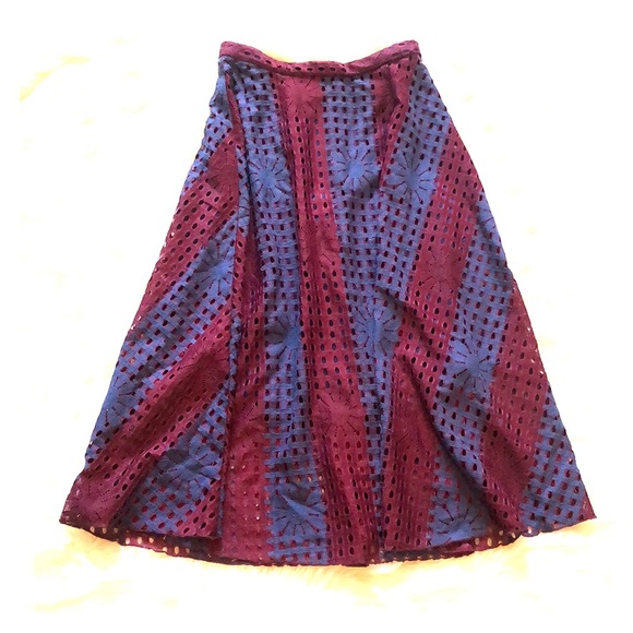 Eva Franco maroon/ navy lace skirt size 0 - Picture 1 of 3